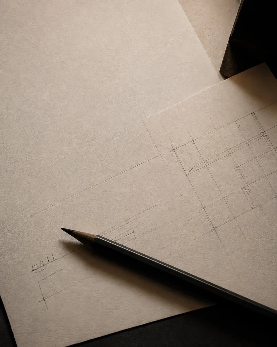 Ivory sketch sheets beside a pencil.